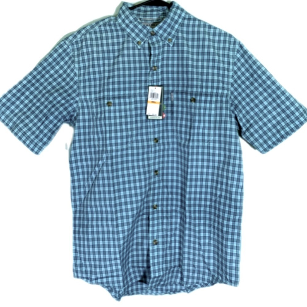GH Bass Co blue on blue plaid button down outdoor fishing sport NWT shirt Sz S